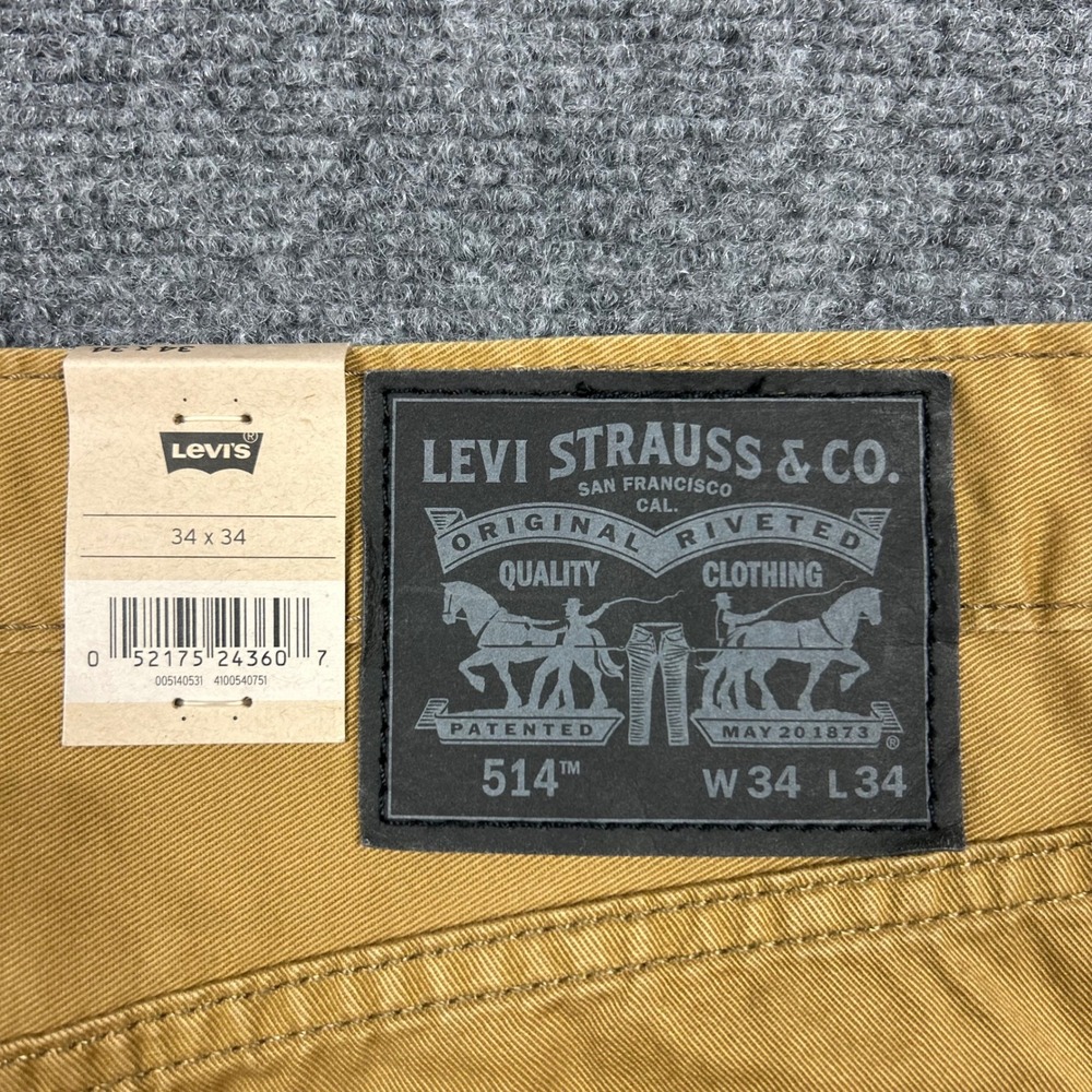 Levi's 514 Straight Pants Mens 34x34 Tan Khaki Cotton Twill Casual Workwear NWT - Picture 2 of 12